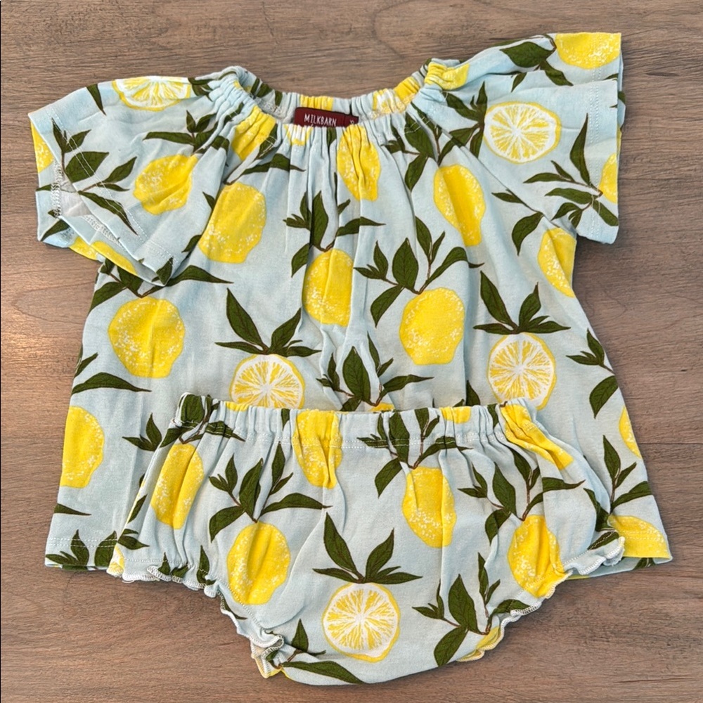Milkbarn Lemon Organic Cotton Dress & Bloomer Set Size 3-6 Months
